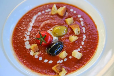 Restaurant Schloss Haigerloch, Gazpacho, cold Spanish vegetable soup, pureed tomatoes and red