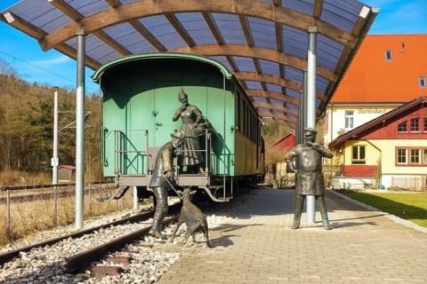 Durlesbach railway station, opened in 1849 and decommissioned in 1984, railway monument, railway