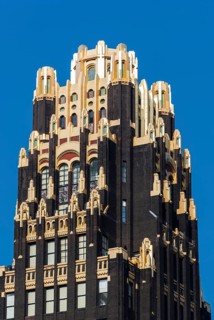 Radiator building, blue sky, Manhattan, New York City, USA