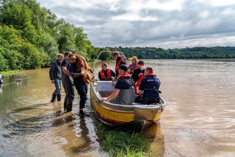 High water on the Ruhr, after long heavy rainfall the river came out of its bed and flooded the