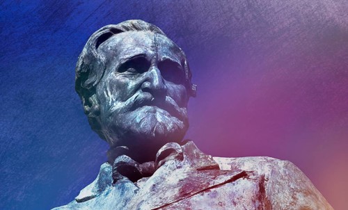 Verdi monument in front of Rocca dei Marchesi Pallavicino, Piazza Giuseppe Verdi, Busseto, Province