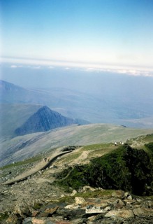 View from the summit of Mount Snowdon, Snowdonia, North Wales, Great Britain 1966