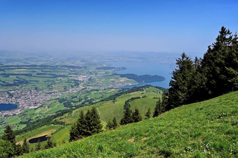 View from Rigi Kulm of the village of Küssnacht and Lake Zug, Canton of Lucerne, Switzerland