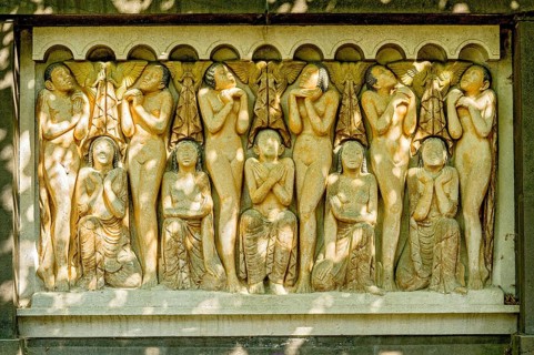 Relief group, sculpture Resurrection, by Bernhard Hoetger in the plane tree grove, Art Nouveau,