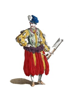 Historical clothing, fashion over time, traditional costume of a German officer in 1588, Germany,