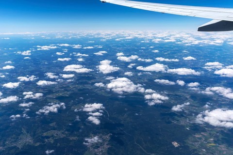 Clouds over Franconia seen from an airplane, Bavaria, Germany