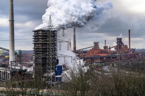 The Thyssenkrupp Steel steelworks in Duisburg-Marxloh, on the Rhine, quenching tower of the coking