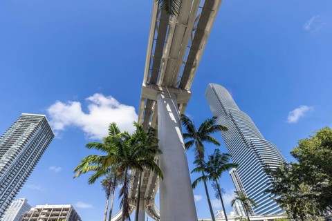 Miami downtown financial skyline and business shopping center near Biscayne bay and South beach