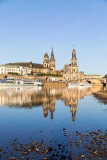 City view with reflection in the Elbe, steamer of the Saxon Steamship Company, Sekundogenitur,
