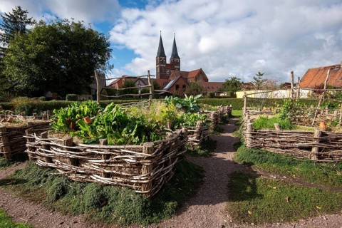 Monastery garden, Jerichow Monastery, considered the oldest brick building in northern Germany,