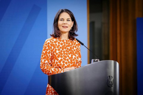 Annalena Bärbock (Alliance 90/The Greens), Federal Foreign Minister, pictured during the press