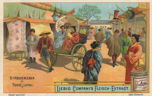 Picture series Street Life, Street Scene in Tokyo, Japan, with a rickshaw, Liebigbild, digitally