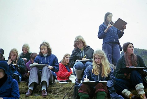 Secondary school girls doing fieldwork in geography, Great Britain 1970s Girls doing fieldwork,