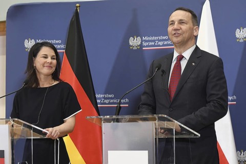 Foreign Minister Annalena Bärbock at a joint press conference with her Polish counterpart, Foreign