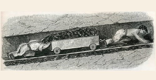 Hurriers in a coal mine in Lancashire. A hurrier, also known as a coal pusher or coal pusher, was a