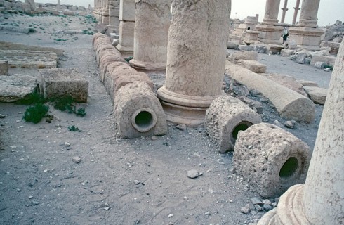 Pipes of the old water pipeline, Palmyra, Syria, May 1987, vintage, retro, old, historical