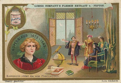 Photo series researchers, scene in which Nicolaus Copernicus explains his heliocentric world view,