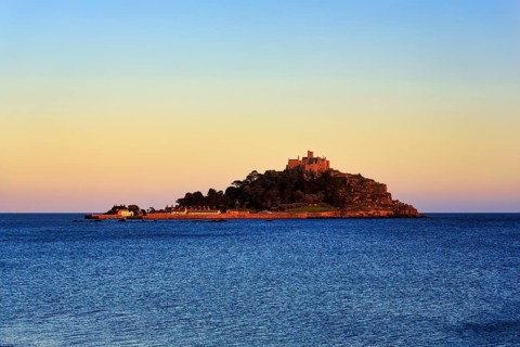 St Michael's Mount, tidal island with castle, evening sky, Marazion, Cornwall, England, Great