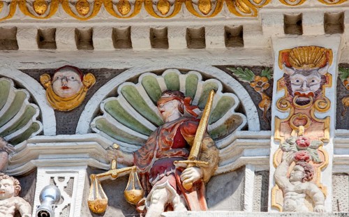 Detail, Lady Justice, Iustitia, The Dempterhaus or Leisthaus, 1607, Weser Renaissance style,