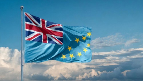Flags, the national flag of Tuvalu flutters in the wind
