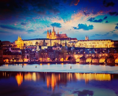 Vintage retro hipster style travel image of Prague Europe concept background, view of Charles
