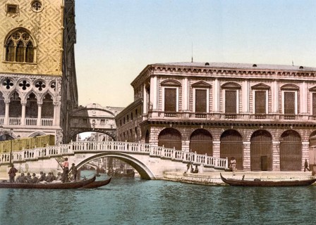 The Bridge of Sighs, Venice, Italy, Historic, digitally restored reproduction from a 19th century