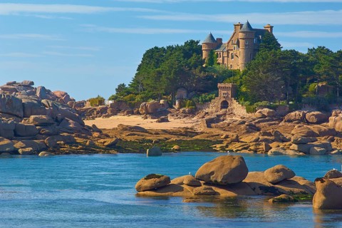 Costaeres Castle on the island of Costaeres, Tregastel, Ploumanach, Cote De Granit Rose, Cotes-d
