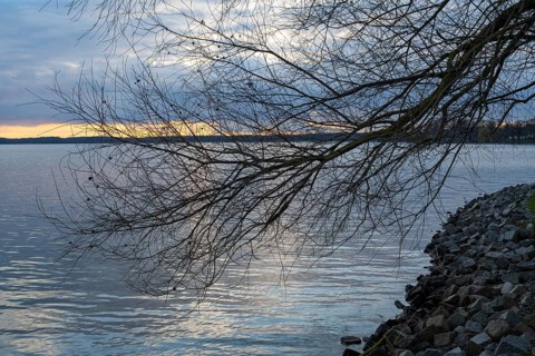 Evening mood at Lake Müritz, clouds in the sky, Waren, Müritz, Mecklenburg Lake District,
