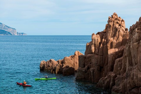 Red rocks by the sea, porphyry rocks, Arbatax, Tortolì, Province of Ogliastra, Sardinia, Italy