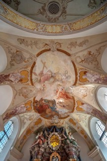 Ceiling frescoes of St Laurentius and Agatha Church, Frankenhofen, Kaltental, Ostallgäu, Bavaria,