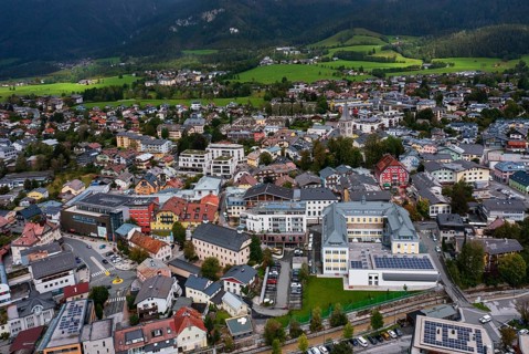 Drone image, residential buildings, town view, Saalfelden am Steinernen Meer, Pinzgau, Salzburg