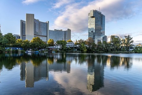 Kaiserwasser, UNO-City and IZD Tower in Vienna, Austria