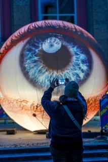 Essen Light Festival, in the city centre, artwork Oculus by the Italian artist H:E:M, 2 giant