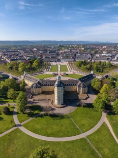 Aerial view of Karlsruhe Palace with Palace Square, Karlsruhe, Baden-Württemberg, Germany