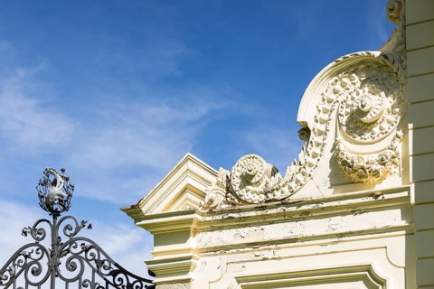 The neo-baroque Eagle Gate on the north side of Keesschen Park in Markkleeberg, Saxony, Germany
