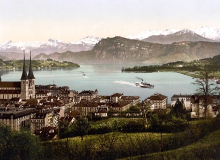 The Alps, Lucerne, Switzerland, Historical, digitally restored reproduction from a 19th century