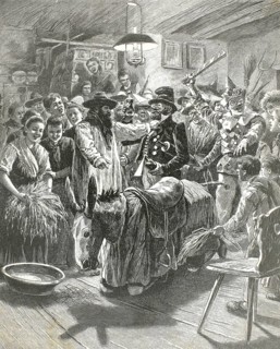 The custom of the ‘Anklöpfelesel' or ‘Klöpfelesel'. At the centre is a person dressed as a donkey