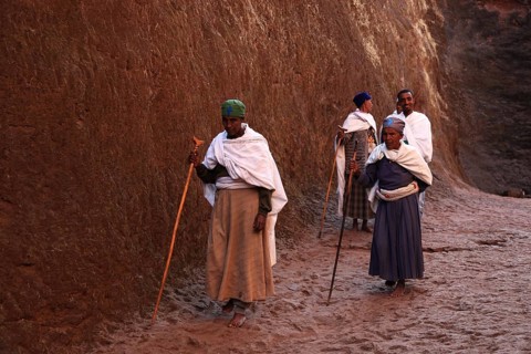 Lalibela, pilgrims at the World Reader's Church, Bete Medhane Alem, House of the World Reader,