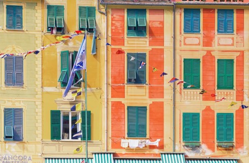 Traditional houses facade, Portofino, Liguria, Ita