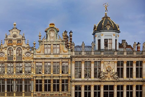 Baroque facades of the guild houses Le Sac, La Brouette and Au Roi d'Espagne, Grand-Place, Grote