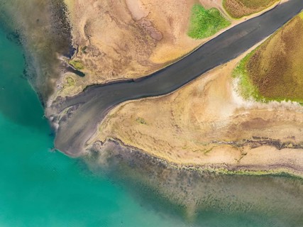 Aerial view, top-down view of the Radolfzell Aachen estuary at historic lows, low tide at water