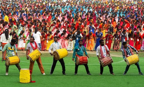 Several thousands of dancers perform traditional Jhumur dance, as they rehearse for the upcoming