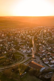Extensive village panorama at sunset, with generous views and a warm atmosphere, Calw, Stammheim,