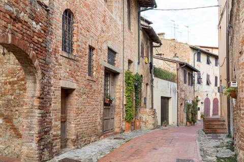 In the medieval old town centre of Certaldo, Tuscany, Italy