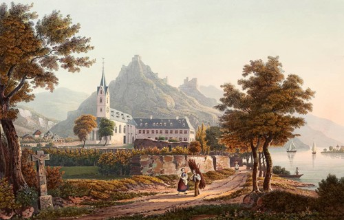 View from Bornhofen of the two hostile brothers, the castles Sterrenberg and Liebenstein, situated