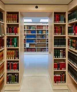 Bookshelves with historical folios, Staatsbibliothek Unter den Linden, Berlin, Germany