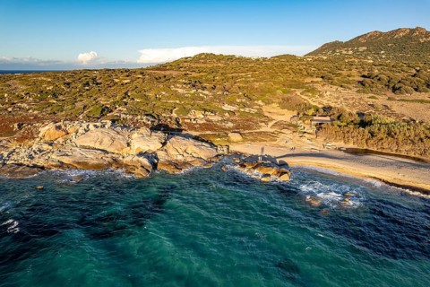 Aregno beach seen from the air, Balagne, Corsica, France