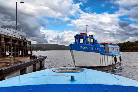Excursion boat to Garinish Island in Glengarriff harbour, Ring of Beara coastal road, County Cork,