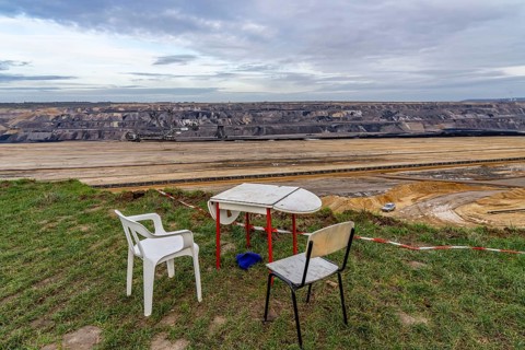 Edge of the Garzweiler II open-cast lignite mine, at the village of Lützerath, the last village to