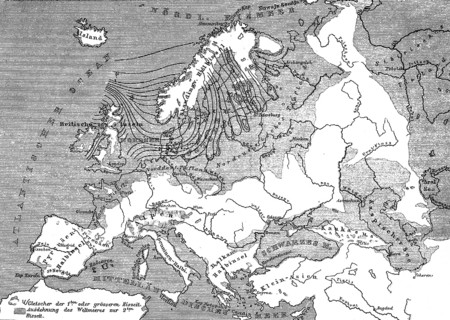 Topographical map of Europe during the last and penultimate ice age, glaciation, geology,